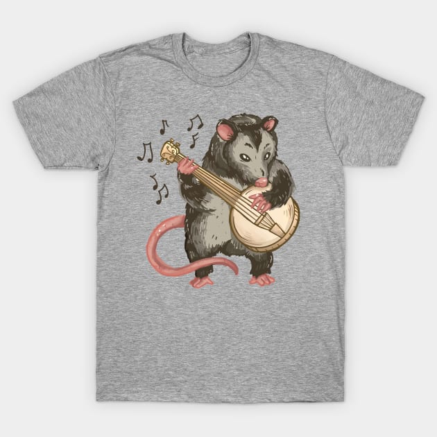 Opossum Playing Banjo Funny Possum T-Shirt by Visual Vibes